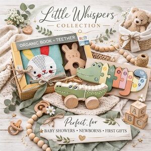 Little Whispers Organic Baby Gift Set NEW | Wooden Montessori Bundle